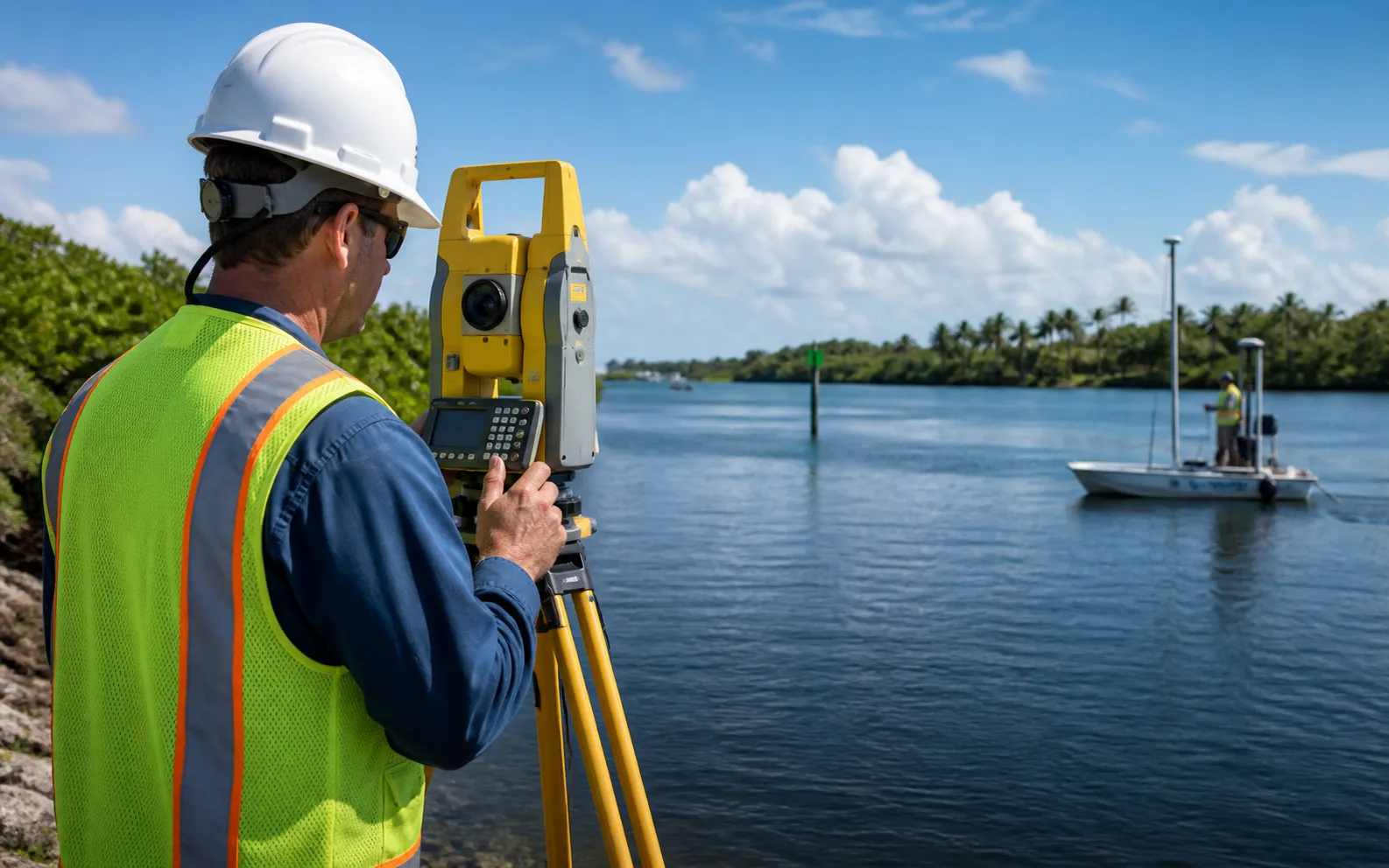 Surveyor measuring along the Gulf Coast